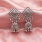 Traditional Oxidised Silver Geometric Jhumka Earrings for Women