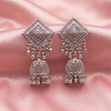 Traditional Oxidised Silver Geometric Jhumka Earrings for Women