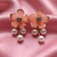 Elegant Floral Crystal Stud Earrings with Pearl Drops for Women