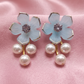Elegant Floral Crystal Stud Earrings with Pearl Drops for Women