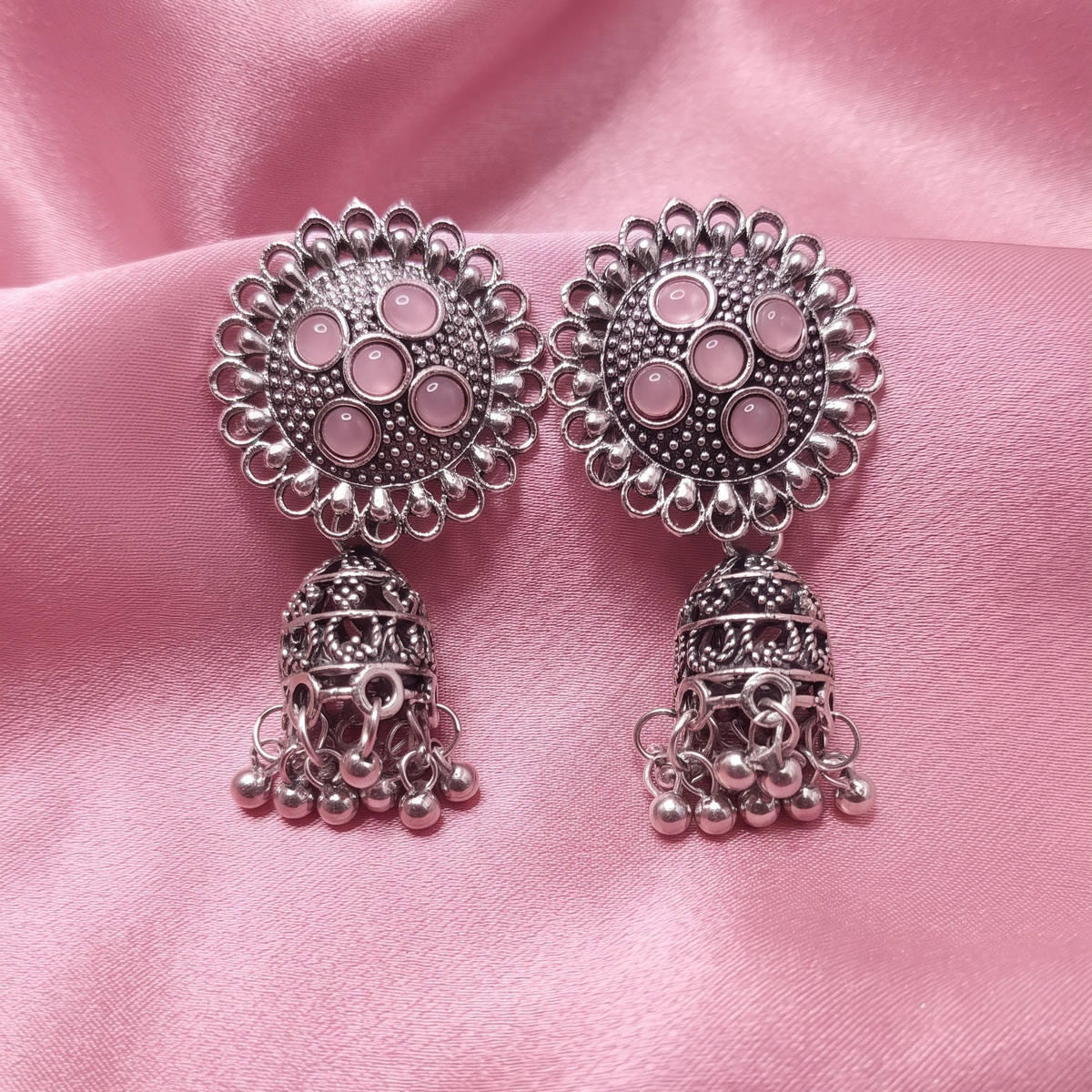 Oxidised Silver Traditional Jhumka Earrings for Women