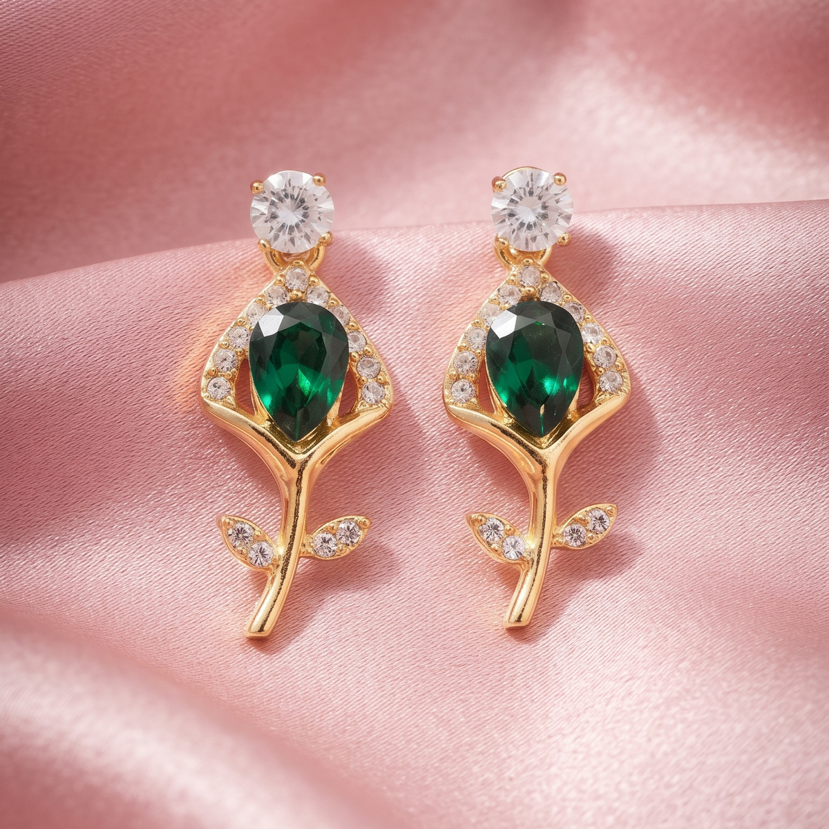 Gold Plated Crystal Floral Drop Earrings