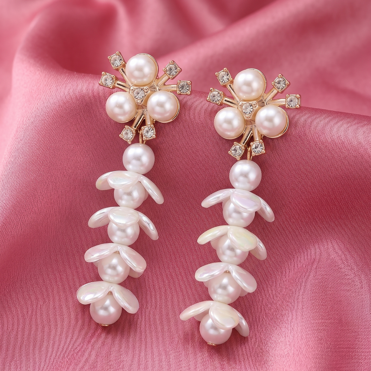 Pearl Floral Drop Statement Earrings