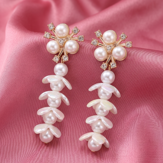 Pearl Floral Drop Statement Earrings
