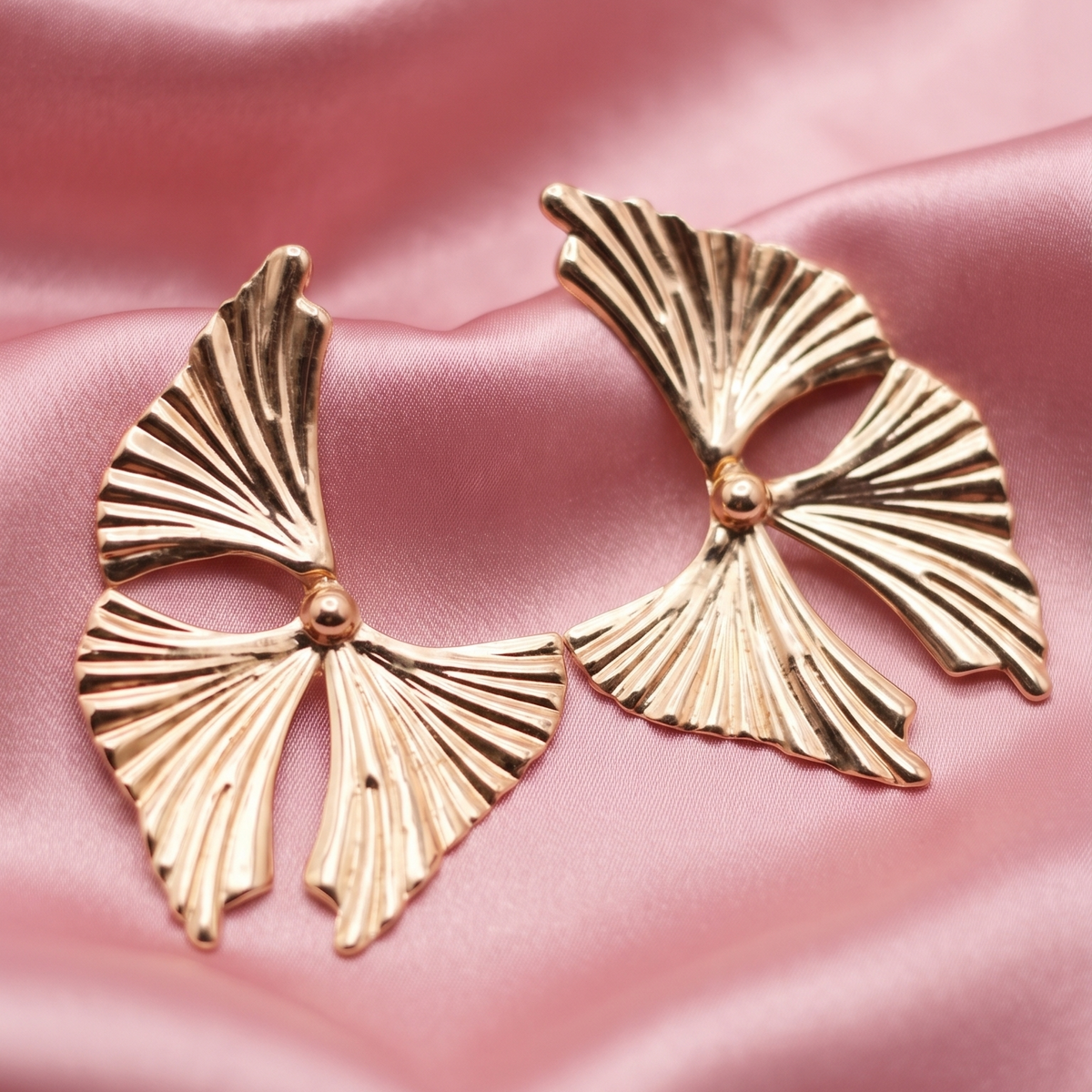 Gold Sculpted Fan Statement Earrings