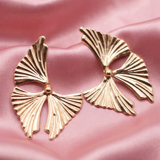 Gold Sculpted Fan Statement Earrings