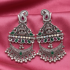 Traditional Oxidised Silver Laxmi Chandbali Jhumka Earrings with Multicolor Stones