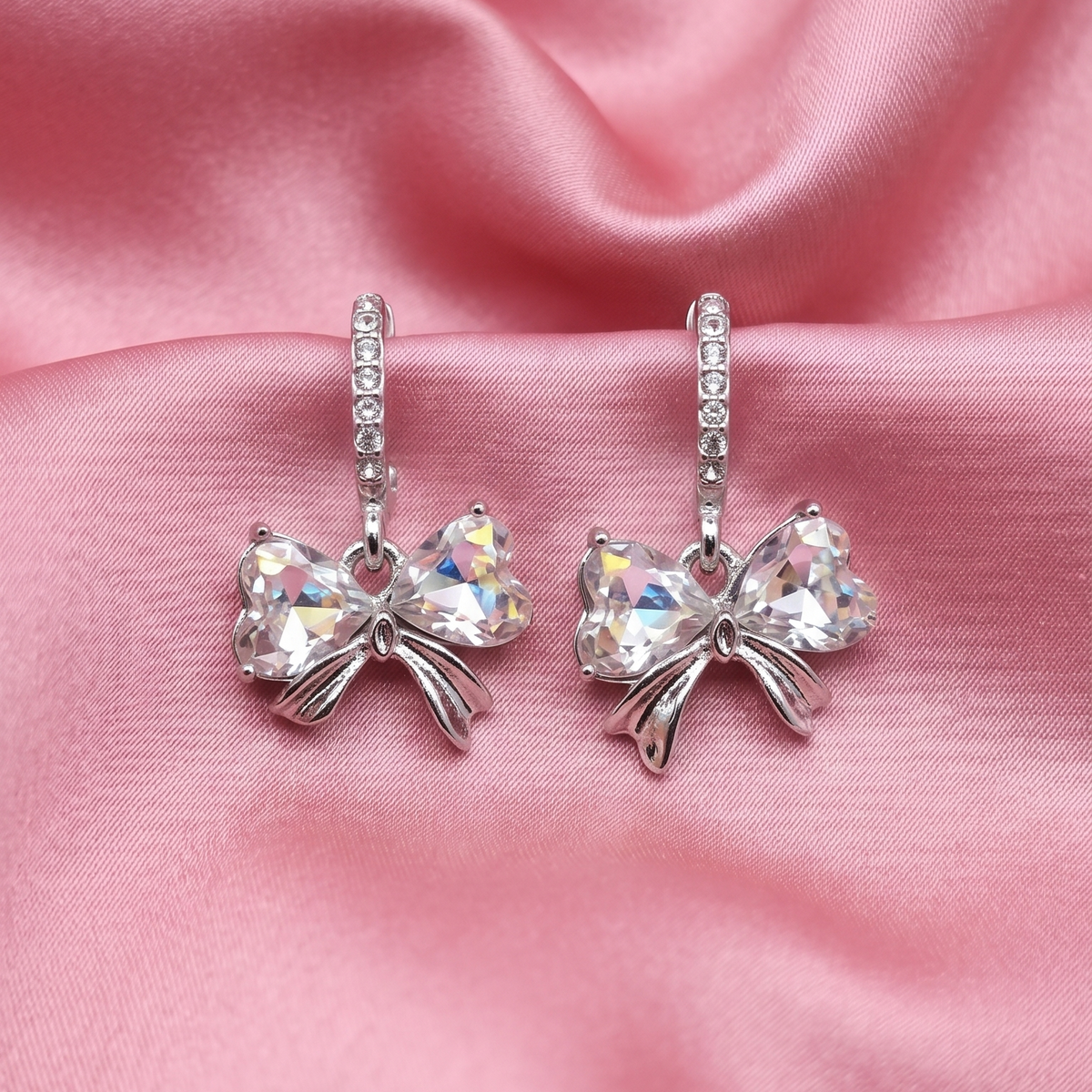 Crystal Bow Hoop Earrings – Gold & Silver