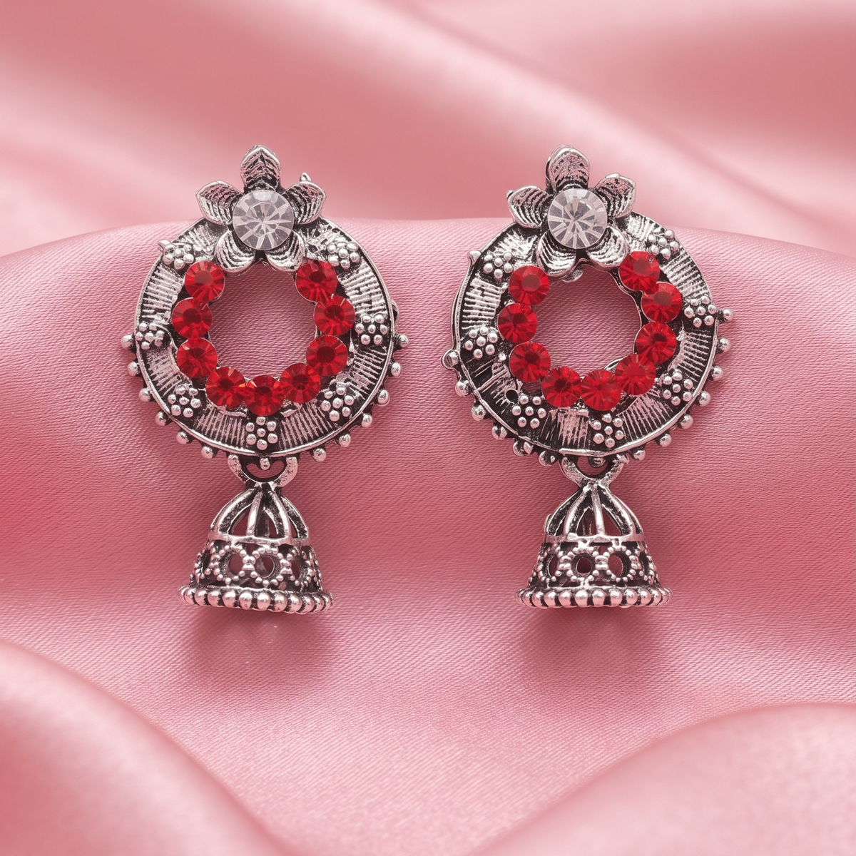 Oxidized Silver Jhumka Earrings for Women