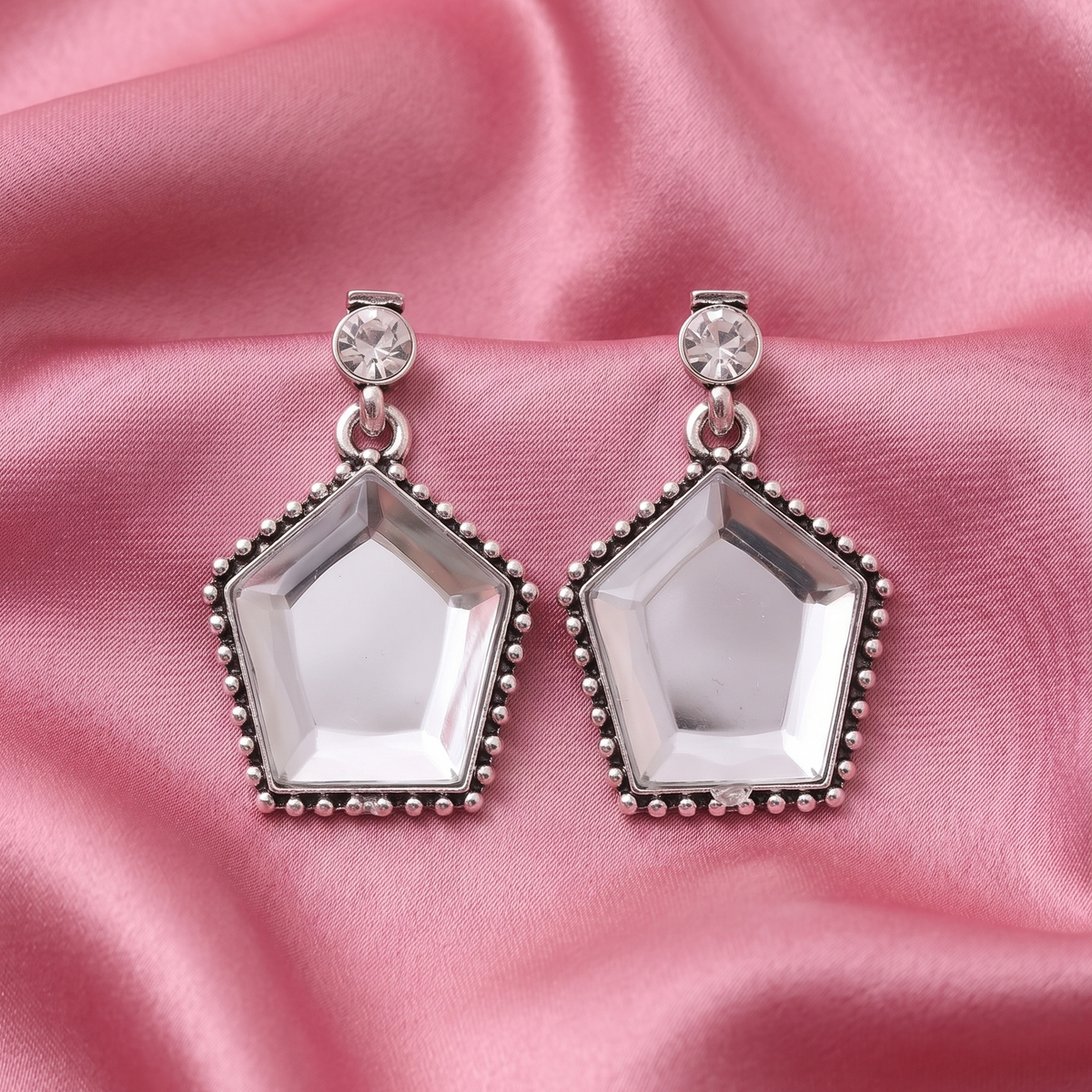 Silver Geometric Mirror Drop Earrings