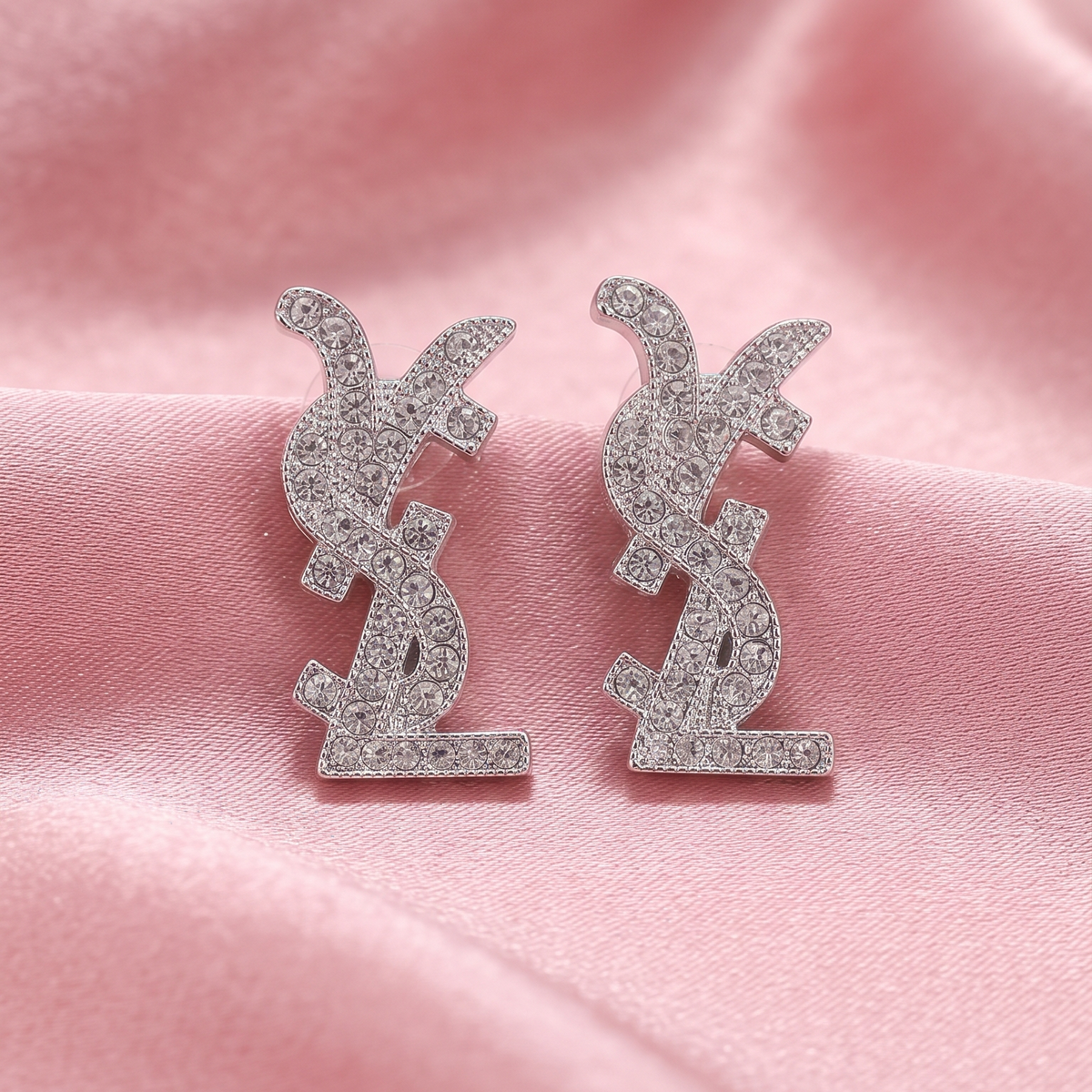 Gold-Tone Rhinestone Y2K Letter Design Statement Earrings for Women