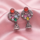 Multicolour Stone Studded Oxidised Silver Jhumka Earrings for Women