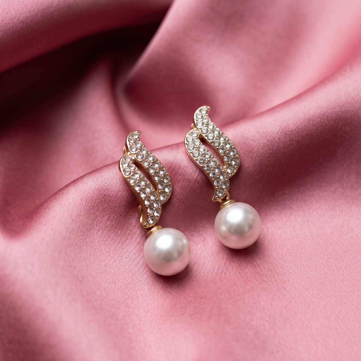 Gold-Tone Leaf Pearl Drop Earrings