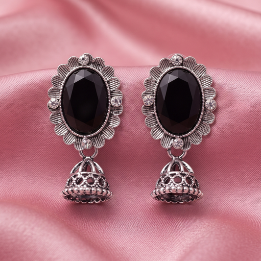 Oxidized Silver Jhumka Earrings for Women