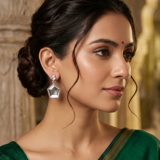 Silver Geometric Mirror Drop Earrings