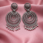 Traditional Oxidised Silver Round Chandbali Earrings with Intricate Filigree & Ghungroo Drops