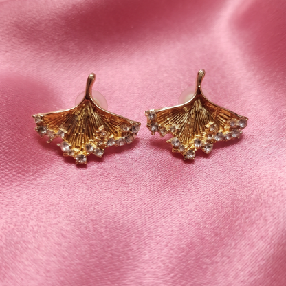 Modern Silver-Plated Crystal Leaf Stud Earrings
