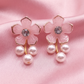 Elegant Floral Crystal Stud Earrings with Pearl Drops for Women