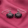 Oxidised Silver Black Stone Mini Jhumka Drop Earrings for Women