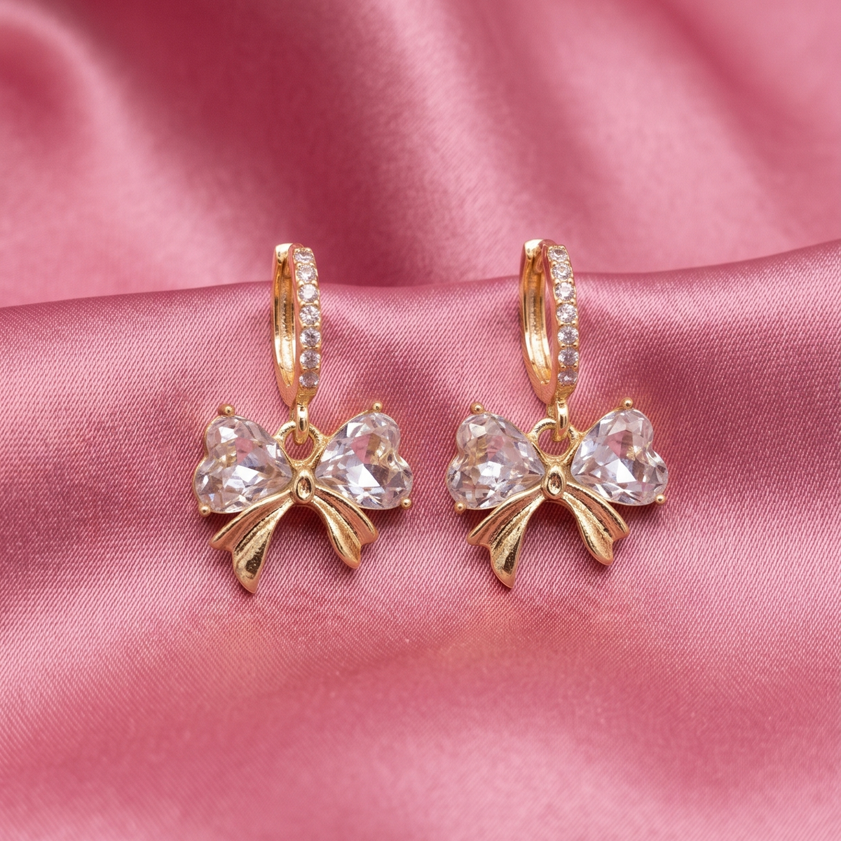 Crystal Bow Hoop Earrings – Gold & Silver