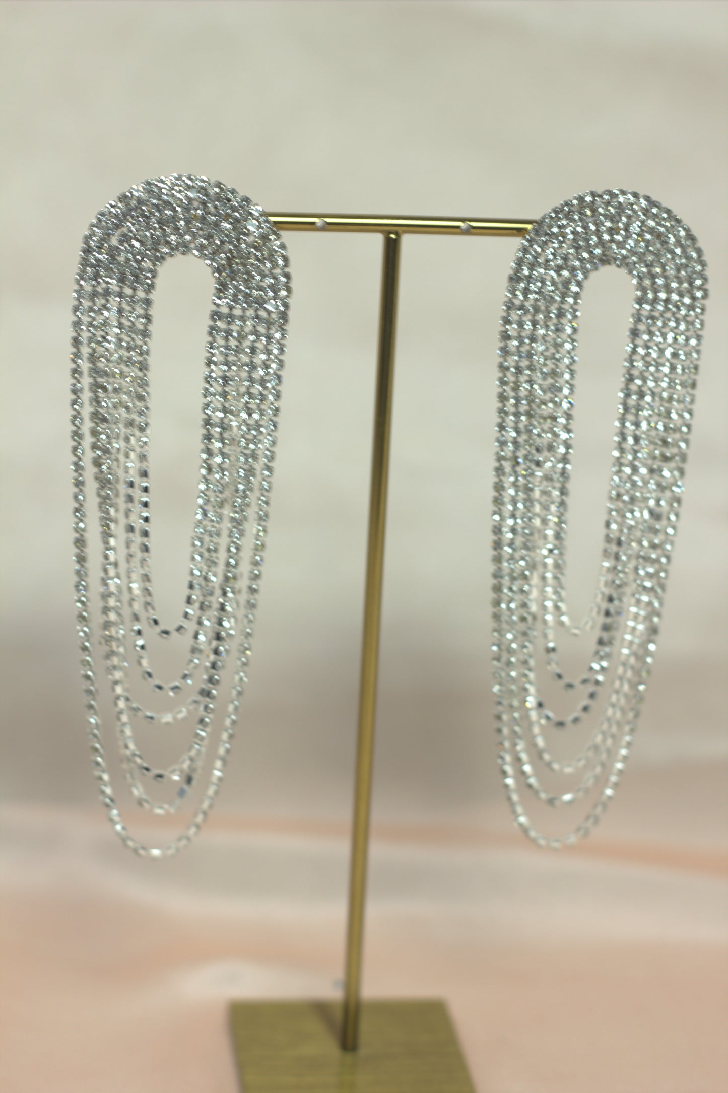 Silver Rhinestone Chain Drop Earrings – Luxury Statement Party Earrings