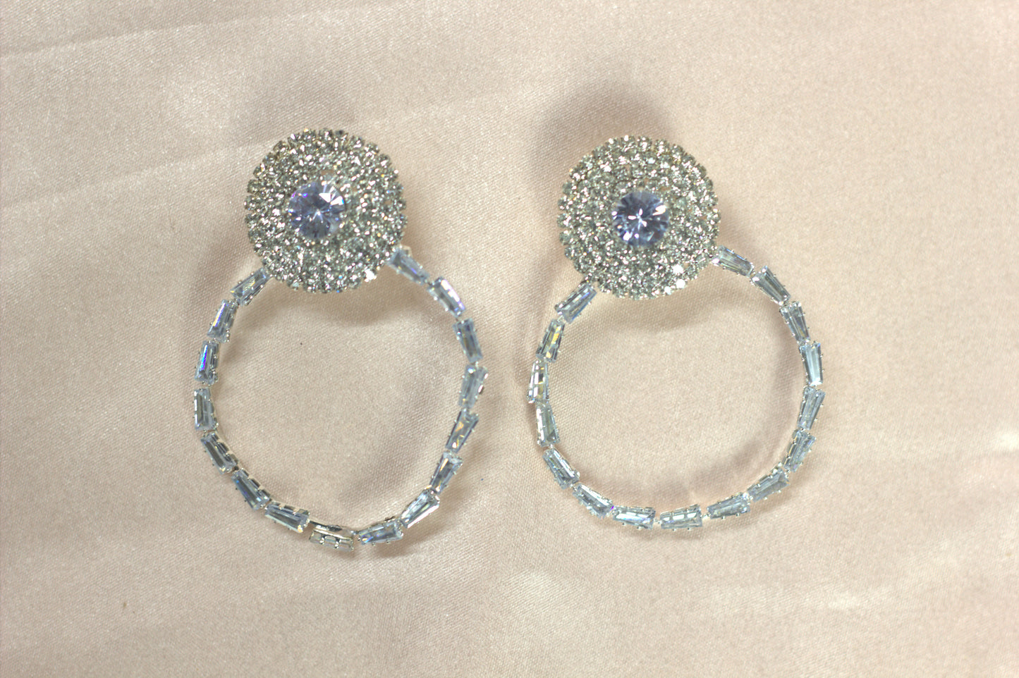 Crystal Studded Hoop Earrings with Round Stone Accent- Stainless Steel