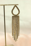 Gold Crystal Teardrop Long Tassel Statement Earrings – Long Glamorous Danglers India