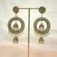 Antique Gold Stone Studded Chandbali Earrings with Pearl Detailing- Stainless Steel