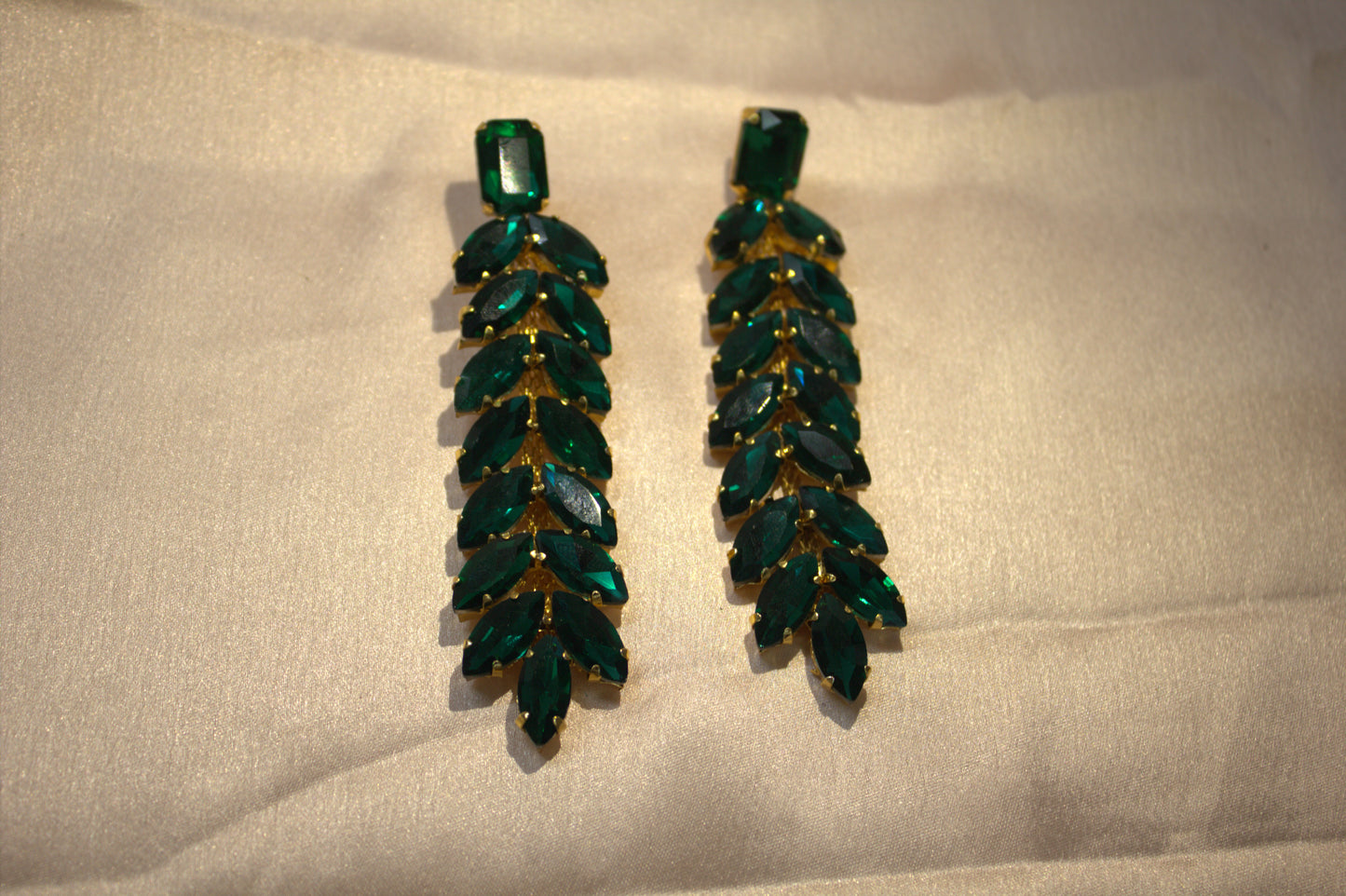 Statement Crystal Drop Earrings with Leaf Design