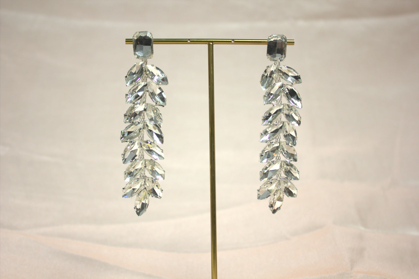 Statement Crystal Drop Earrings with Leaf Design