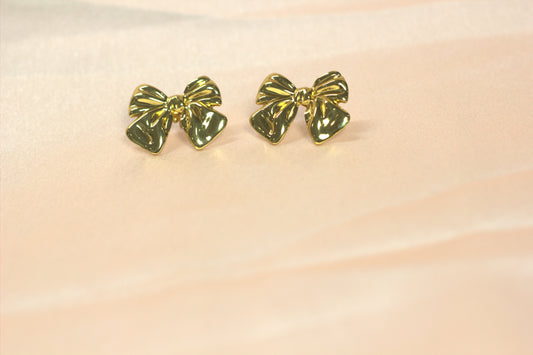 Dainty High-Shine Gold Bow Earrings - Hypoallergenic & Tarnish-Free