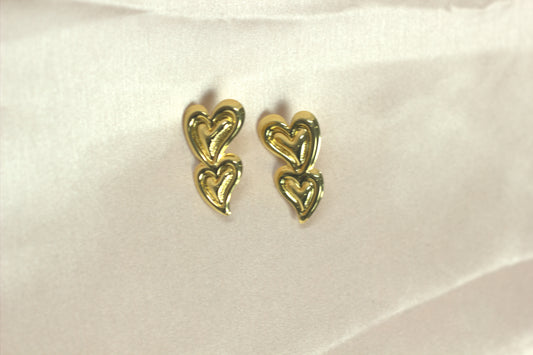 Multi-Heart Drop Stud Earrings - Unique Layered Love Earrings in Gold