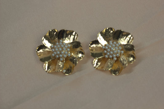 Textured Gilded Bloom Earrings- Stainless Steel