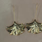 Textured Gold Fan Earrings - Minimalist Long Wire Leaf Dangles