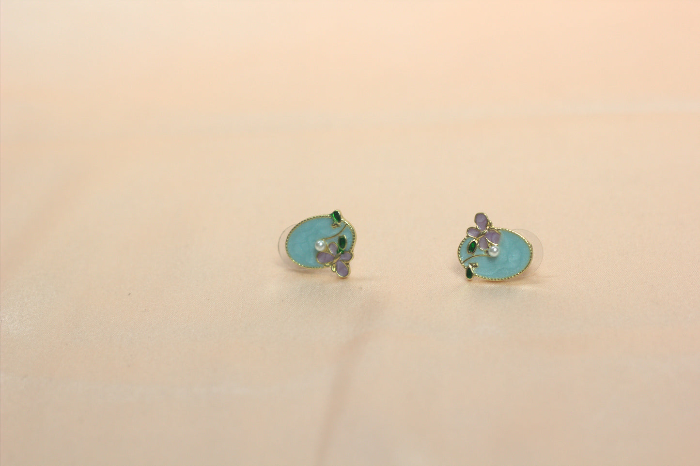 Mint Green Enamel Flower Studs - Artistic Painterly Earrings with Pearl