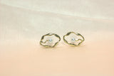 Abstract Molten Gold & Floating Pearl Stud Earrings