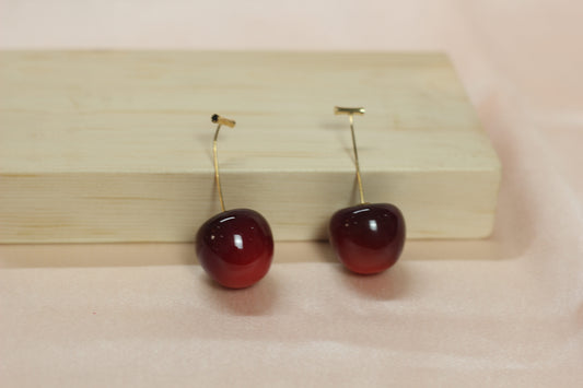 Cute Cherry Drop Earrings – Glossy Red Statement Dangles