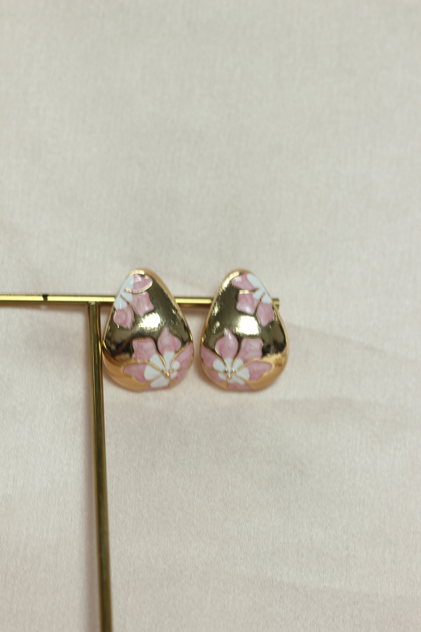 Teal Floral Gold-Tone Stud Earrings – Premium Gloss Designer Statement Studs