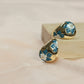 Teal Floral Gold-Tone Stud Earrings – Premium Gloss Designer Statement Studs