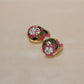 Teal Floral Gold-Tone Stud Earrings – Premium Gloss Designer Statement Studs
