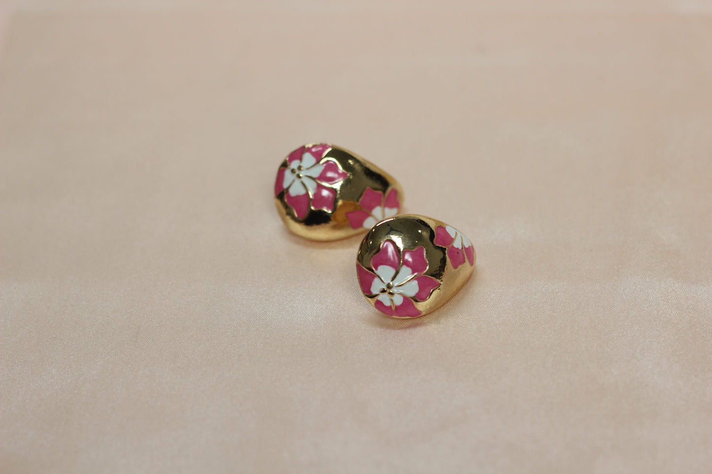 Teal Floral Gold-Tone Stud Earrings – Premium Gloss Designer Statement Studs
