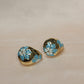 Teal Floral Gold-Tone Stud Earrings – Premium Gloss Designer Statement Studs