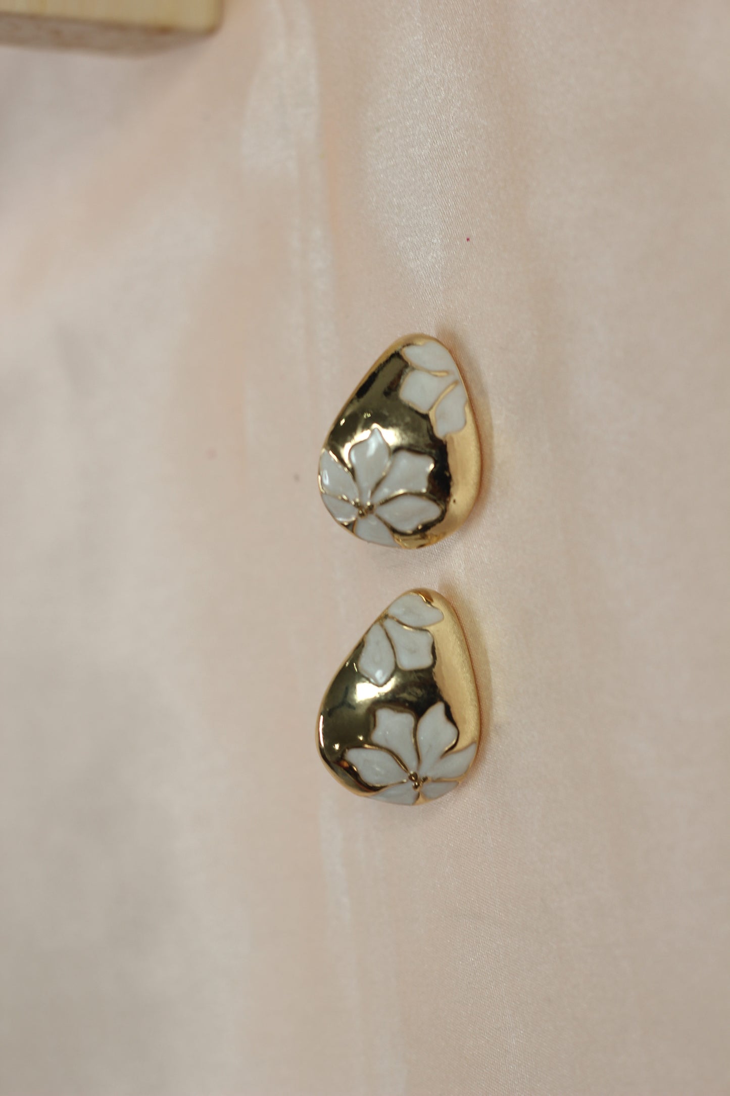 Teal Floral Gold-Tone Stud Earrings – Premium Gloss Designer Statement Studs