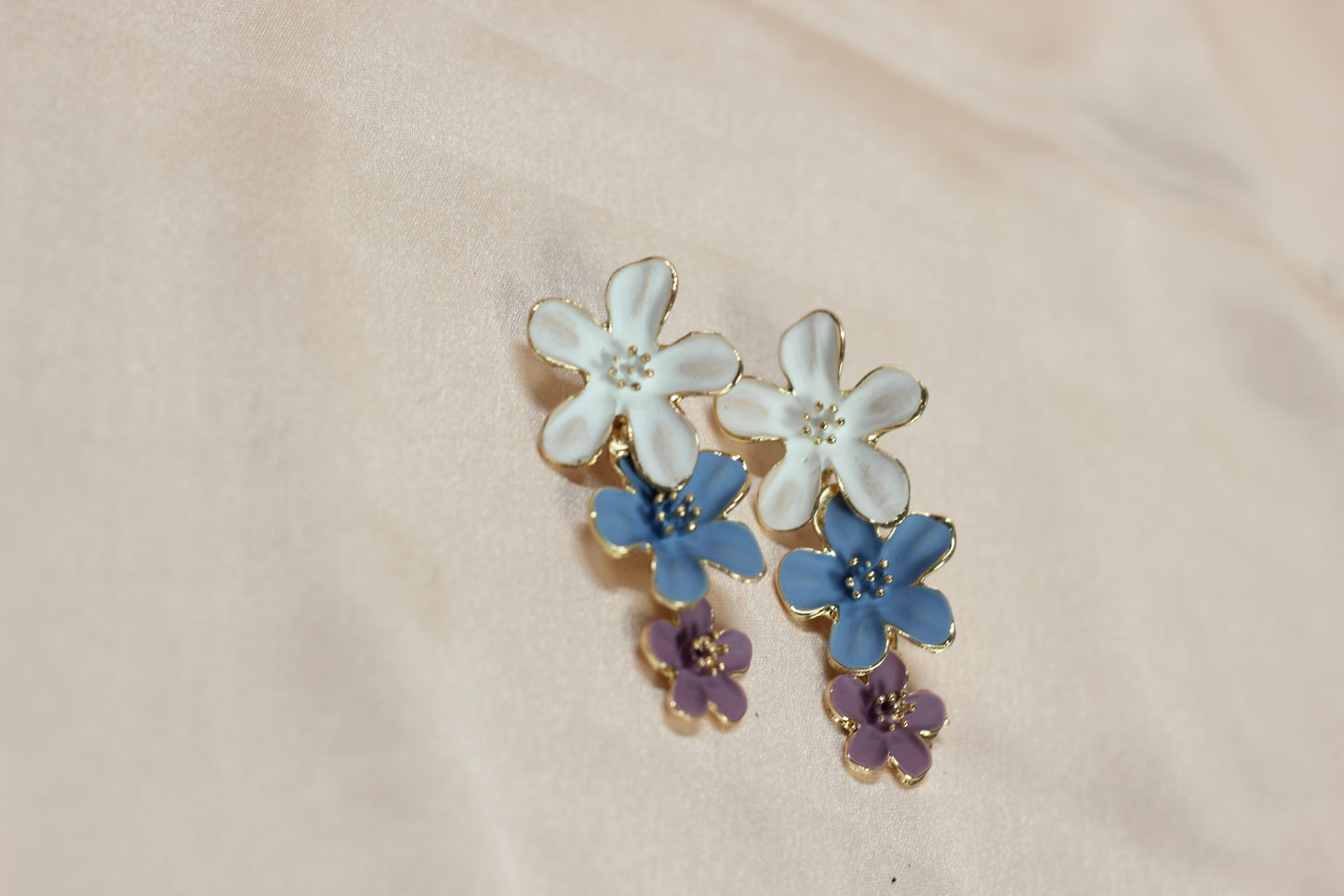 Pastel Floral Drop Earrings – Multicolor Layered Flower Statement Earrings