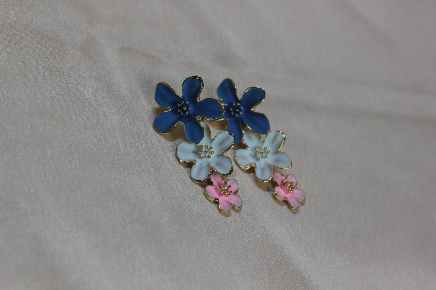 Pastel Floral Drop Earrings – Multicolor Layered Flower Statement Earrings