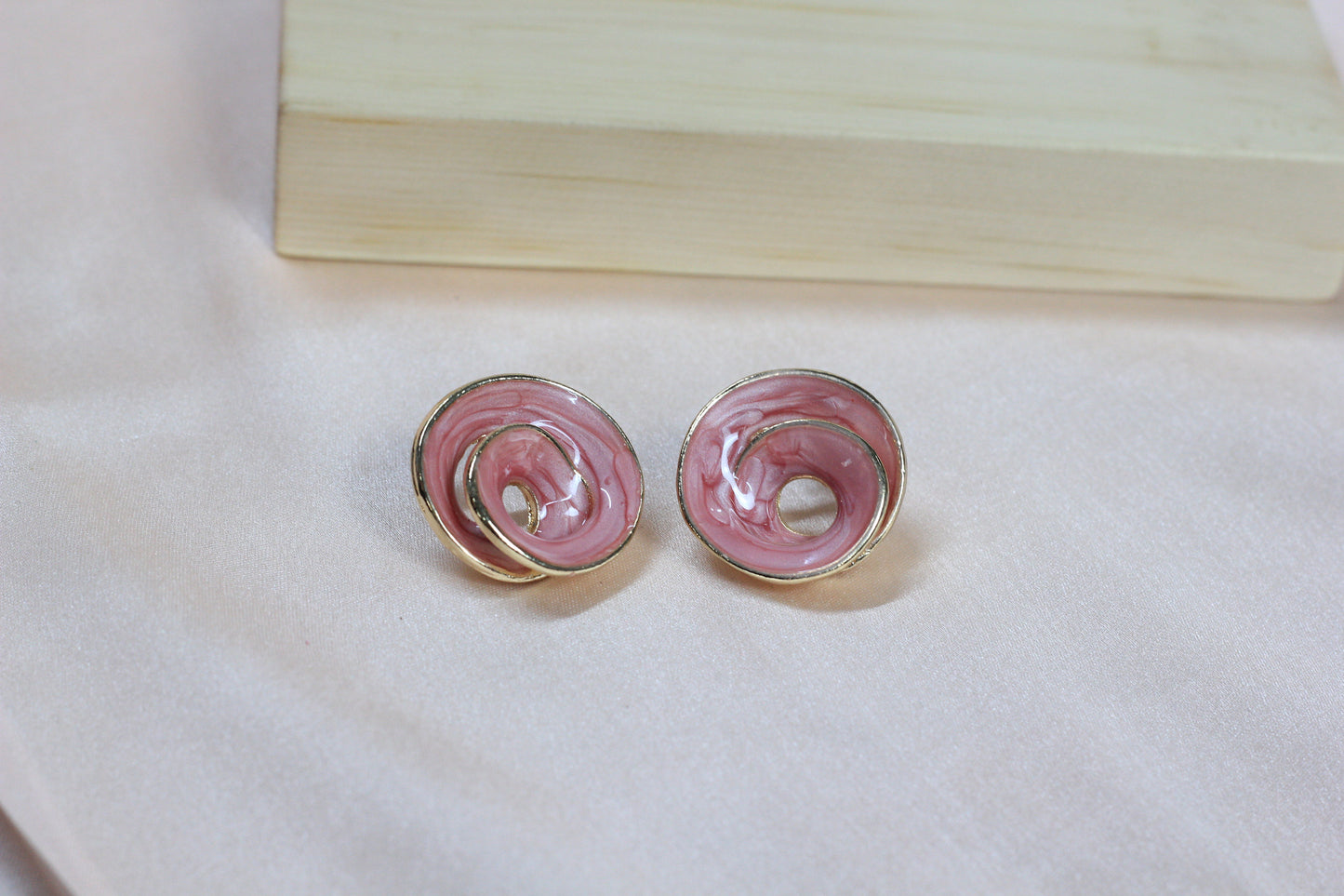 Wine Red Spiral Statement Earrings – Gloss Finish Modern Designer Studs