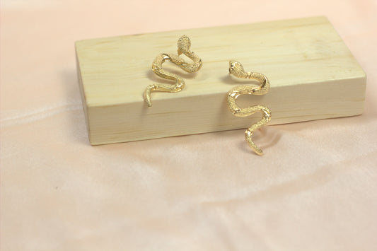 Golden Snake Statement Earrings – Textured Luxe Drop Design- Stainless Steel