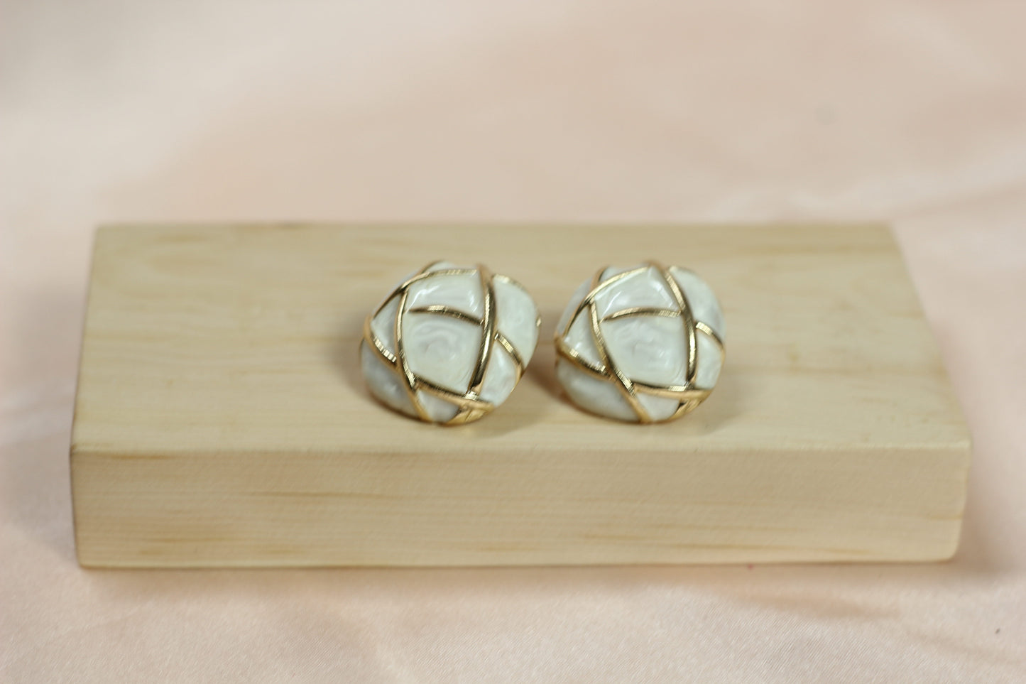 Ivory Gold Grid Statement Earrings – Premium Textured Designer Studs