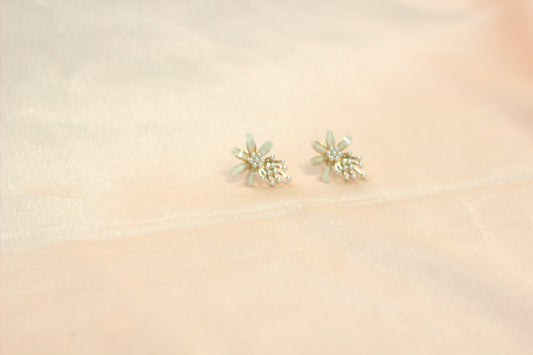 Floral Pearl Drop Earrings – Gold & Ivory Elegant Design