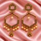 Traditional Antique Gold Hexagonal Chandbali Earrings with Pearl Drops